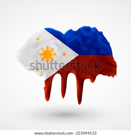 The flag of the Philippines. Blot with paint streaks with the national colors. Independence Day. Banner Pennon Pennant Background Stock Vector Icon Image Picture Illustration Printed material Logo 