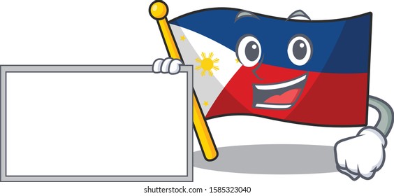 Flag philippines with board cartoon Character design style