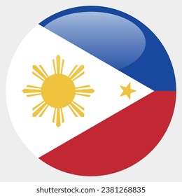 The flag of the Philippines. Button flag icon. Standard color. Circle icon flag. 3d illustration. Computer illustration. Digital illustration. Vector illustration.