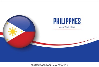 Bandera de Filipinas Círculo aislado sobre fondo blanco con texto. Anuncio, Póster, Vector, Plantilla, Maqueta, Fondo, Redes Sociales, Publicación, 3D.