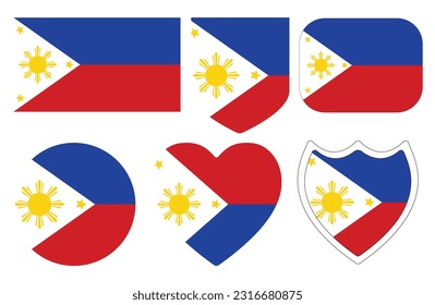 Flag of Philippines in design shape set. Pilipino flag set.