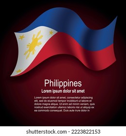 Bandera de Filipinas ondeando sobre fondo oscuro con texto. Ilustración del vector