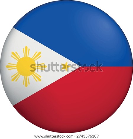 Flag of Philippines. Glossy circular flag. Button appearance. 3D Icon Design with depth. Professional, tactile look. Perfect for representing national identity in digital interfaces and perfect for websites