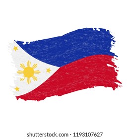 Flag of Philippines, Grunge Abstract Brush Stroke Isolated On A White Background. Vector Illustration. National Flag In Grungy Style. Use For Brochures, Printed Materials, Logos, Independence Day