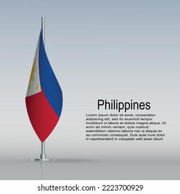 Die philippinische Flagge, die an einem Fahnenmast hängt, steht auf dem Tisch. Vektorgrafik