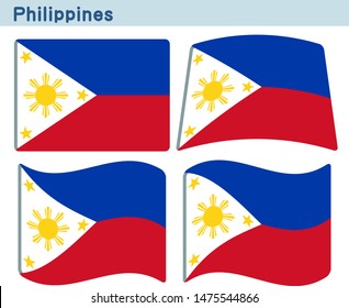 Flag of Philippines. Flag icon set of four different shapes. Vector Illustration.

