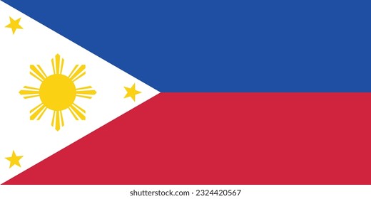 The flag of the Philippines. Flag icon. Standard color. Standard size. A rectangular flag. Computer illustration. Digital illustration. Vector illustration.
