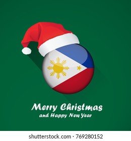 Flag of philippines. Merry Christmas and happy new year background design with glossy round Flag of philippines. vector illustration.