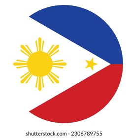 La bandera de Filipinas. Bandera redonda. Icono de marca. Color estándar. Ilustración del equipo. Ilustración digital. Ilustración vectorial.