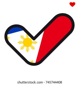 Flag of Philippines in the shape of check mark, vector sign approval, symbol of elections, voting.