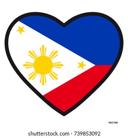 Flag of Philippines in the shape of Heart with contrasting contour, symbol of love for his country, patriotism, icon for Independence Day.