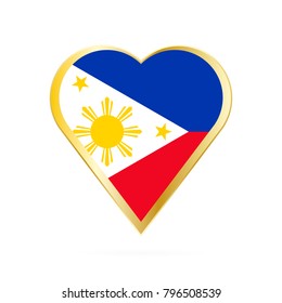Flag of Philippines in the shape of Heart, symbol of Love Gold version.
