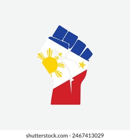 Flag of Philippines in the shape of raised hand sign isolated on background. Fist symbol modern, simple, vector, icon for website design, mobile app, ui. Vector Illustration