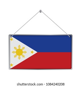 Flag of Philippines. The symbol of the state in the pennant hanging on the rope, 
rectangle hanging. Vector Illustration EPS10. White Background.