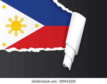 Flag of Philippines under ripped paper vector illustration.