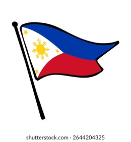 Bandeira das Filipinas. Filipinas bandeira vetor ilustração ícone design no estilo desenhado à mão. Bandeira de mastro flutuante.