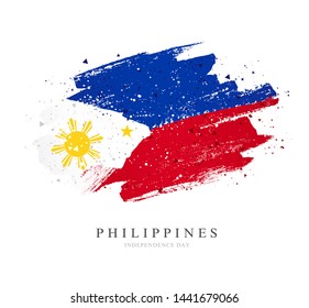 Flag of the Philippines. Vector illustration on white background. Brush strokes drawn by hand. Independence Day.