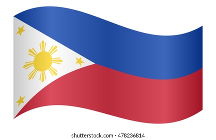 Flag of the Philippines waving on white background. Philippine national flag.
