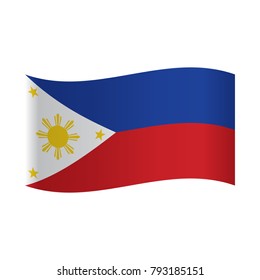 Flag of the Philippines waving on white background. Philippine national flag.