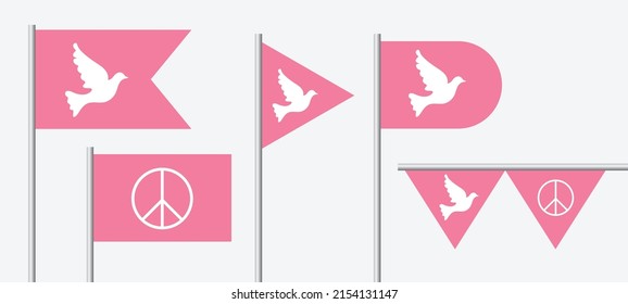 Flag of Pigeon with symbol of Peace. International Peace Day, Pink flag, Vector EPS.10