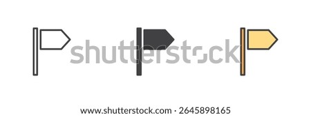 Flag pin icon in line, solid and filled outline style. Vector marker symbol used for location, tags or notes. Colorful icon pack.