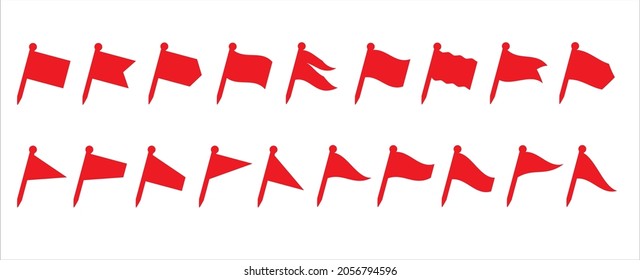 Pin-Symbol für die Flagge eingestellt. Slanted Flaggen-Symbole für digitale Karte und Website-Anwendung Zeiger-Set. Flaches rotes Farbdesign. Vektorgrafik