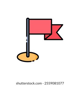 
Flag pin icon,red flag on pole for safety on construction site. Suitable for web or print. illustration of the location of the flag pin. Isolated white background editable, eps 10
