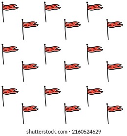 Flag pin sketch vector seamless pattern. Flagstock pennant hand drawn background. Waving red flag media banner