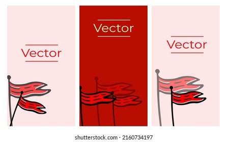 Flag pin sketch vector set of illustrations. Flagstock pennant hand drawn background. Waving red flag media banner