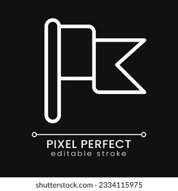 Flag pixel perfect white linear icon for dark theme. Goal achievement. Success and victory. Thin line illustration. Isolated symbol for night mode. Editable stroke. Poppins font used