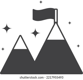 The flag placed on the top of the mountain illustration in minimal style isolated on background