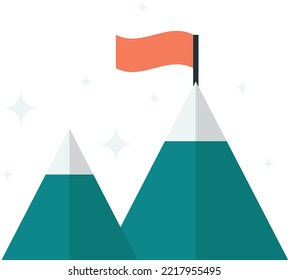 The flag placed on the top of the mountain illustration in minimal style isolated on background