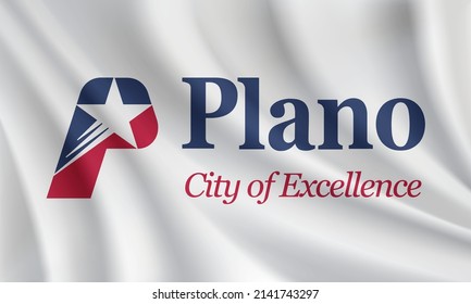 Flagge von Plano, Texas, USA. Realistische Wellenfahne auf Plano-Vektorhintergrund.