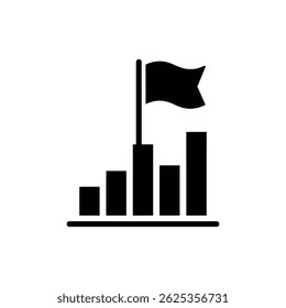 Flag Planted on Top of Chart Bars Icon for Business Growth