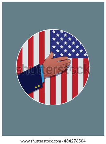 Flag Pledge / A hand over the american flag.