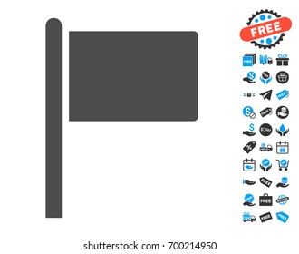 Flag Pointer gray pictograph with free bonus graphic icons. Vector illustration style is flat iconic symbols.