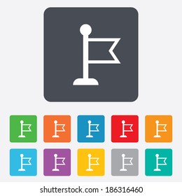Flag pointer sign icon. Location marker symbol. Rounded squares 11 buttons. Vector