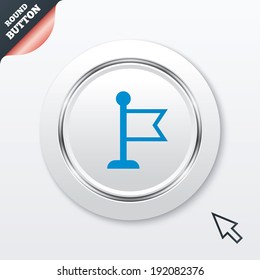 Flag pointer sign icon. Location marker symbol. White button with metallic line. Modern UI website button with mouse cursor pointer. Vector