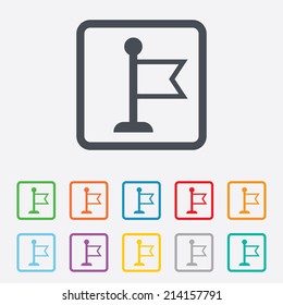 Flag pointer sign icon. Location marker symbol. Round squares buttons with frame. Vector