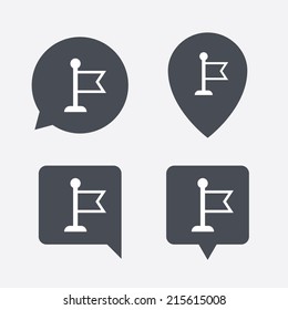 Flag pointer sign icon. Location marker symbol. Map pointers information buttons. Speech bubbles with icons. Vector