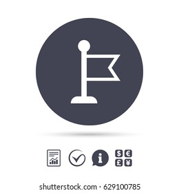 Flag pointer sign icon. Location marker symbol. Report document, information and check tick icons. Currency exchange. Vector