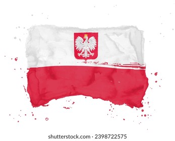 Bandera de Polonia, fondo del pincel.  Bandera de fondo blanco de Polandon. Estilo acuarela para tu diseño.  EPS10.