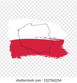 Flag of  Poland  from brush strokes and Blank map  Poland . High quality map of  Poland  and flag on transparent background. Stock vector. Vector illustration EPS10.