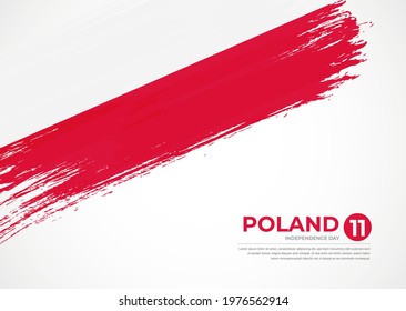 Flag of Poland with creative painted brush stroke texture background