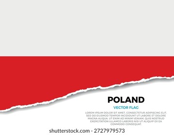 Bandera de Polonia. Creativo efecto de borde de papel rasgado sobre fondo transparente con irregularidades irregulares. Una apariencia tridimensional con sombras realistas, como si hubiera sido rasgada para revelar una superficie blanca debajo