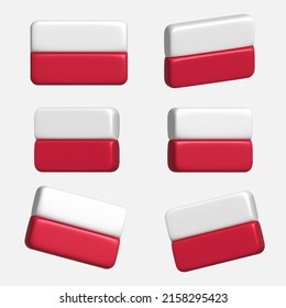 Bandera de Polonia en diferentes proyecciones 3D. Bandera 3d de Polonia desde diferentes ángulos. Ilustración de material vectorial.
