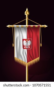 Flag of Poland with Eagle. Festive Vertical Banner. Wall Hangings with Gold Tassel Fringing