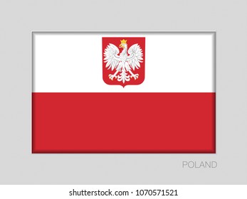 Flag of Poland with Eagle. National Ensign Aspect Ratio 2 to 3 on Gray Cardboard