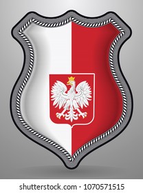 Flag of Poland with Eagle. Vector Badge and Icon. Vertical Orientation Version