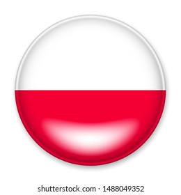 Flag of Poland in the form of a round button with a light glare and a shadow. 
